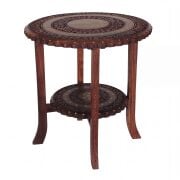 Ahşap Oymalı Pirinç Kakmalı 2 Katlı Sehpa  44x44x47 cm. KNA599-1