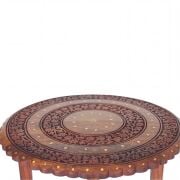 Ahşap Oymalı Pirinç Kakmalı 2 Katlı Sehpa  44x44x47 cm. KNA599-1