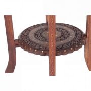 Ahşap Oymalı Pirinç Kakmalı 2 Katlı Sehpa  44x44x47 cm. KNA599-1