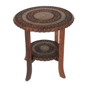 Ahşap Oymalı Pirinç Kakmalı 2 Katlı Sehpa  44x44x47 cm. KNA599-1
