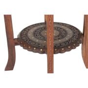 Ahşap Oymalı Pirinç Kakmalı 2 Katlı Sehpa  44x44x47 cm. KNA599-1