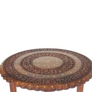 Ahşap Oymalı Pirinç Kakmalı 2 Katlı Sehpa  44x44x47 cm. KNA599-1