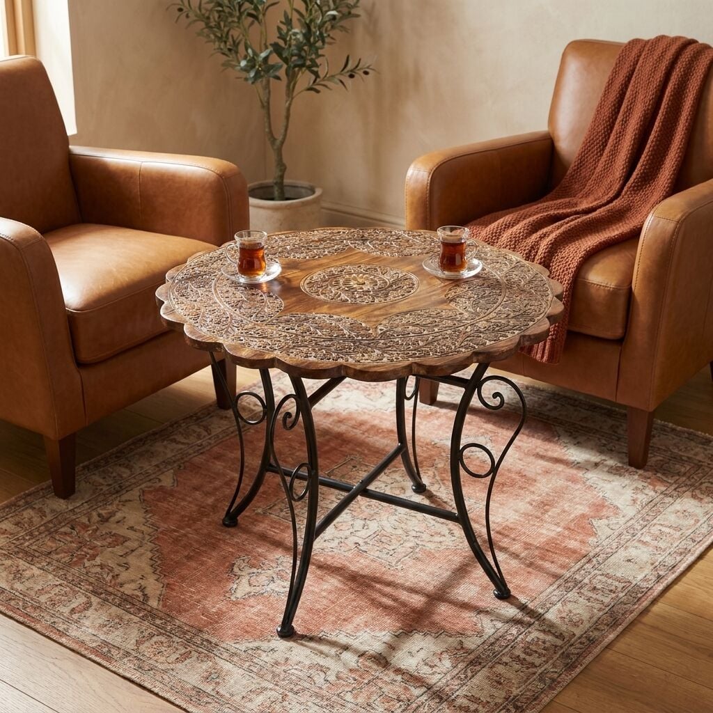 Ahşap Ferforje Sehpa 75x75x60 cm. KNA272