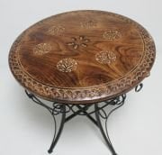 Eskitme Ahşap Ferforje Yuvarlak  Sehpa 60x60x59 cm.
