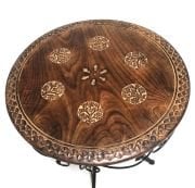 Eskitme Ahşap Ferforje Yuvarlak  Sehpa 60x60x59 cm.