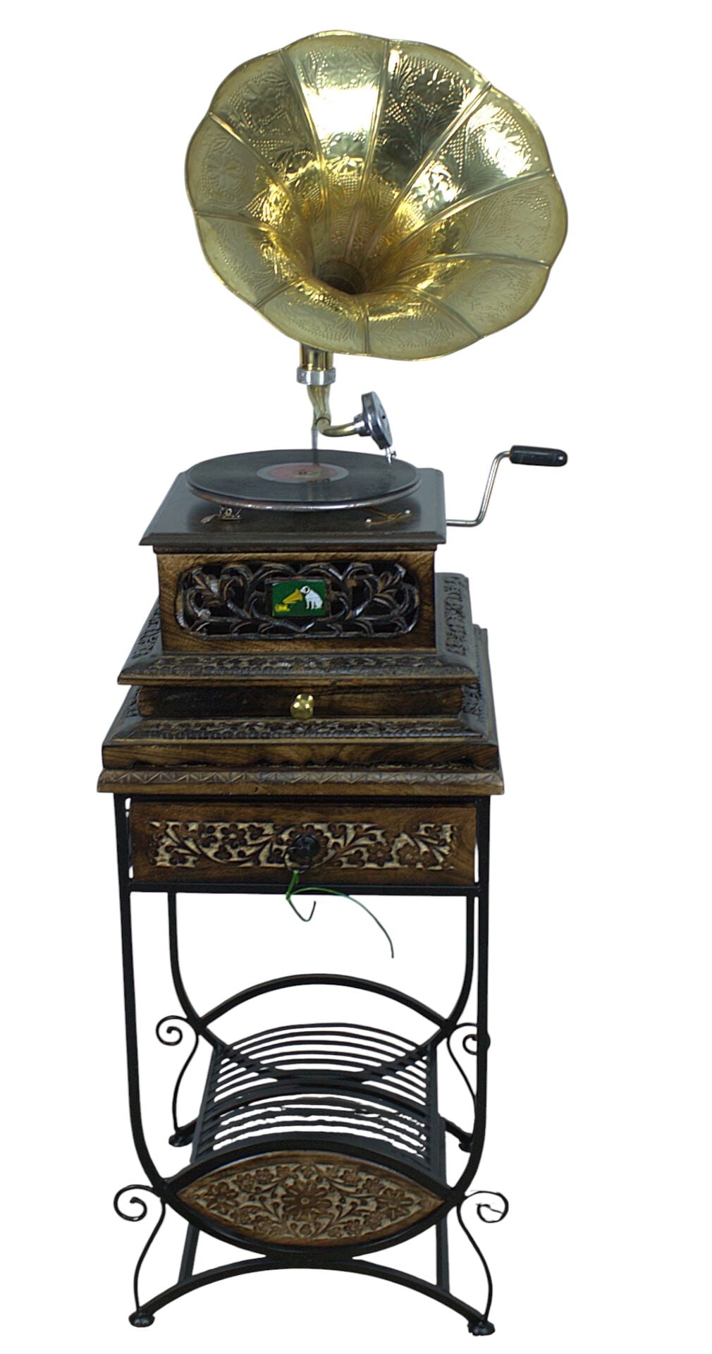 Ahşap Çekmeceli Gramofon+Etajer