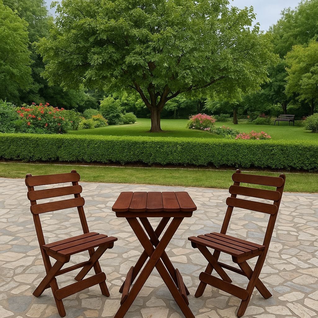 Bistro Ahşap Bahçe Balkon Mutfak Tipi Katlanır Masa-Sandalye Takımı Mindersiz