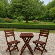 Bistro Ahşap Bahçe Balkon Mutfak Tipi Katlanır Masa-Sandalye Takımı Mindersiz