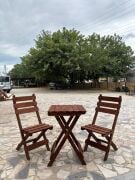 Bistro Ahşap Bahçe Balkon Mutfak Tipi Katlanır Masa-Sandalye Takımı Mindersiz