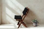 Ahşap Bahçe Balkon Mutfak Tipi Katlanır Masa-Sandalye Takımı Siyah  Minderli 4'lü