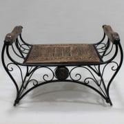 Eskitme Ahşap Ferforje Puf Tabure 64x31x43 cm. KNA250