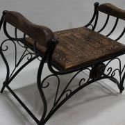 Eskitme Ahşap Ferforje Puf Tabure 64x31x43 cm. KNA250