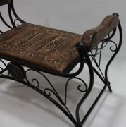 Eskitme Ahşap Ferforje Puf Tabure 64x31x43 cm. KNA250