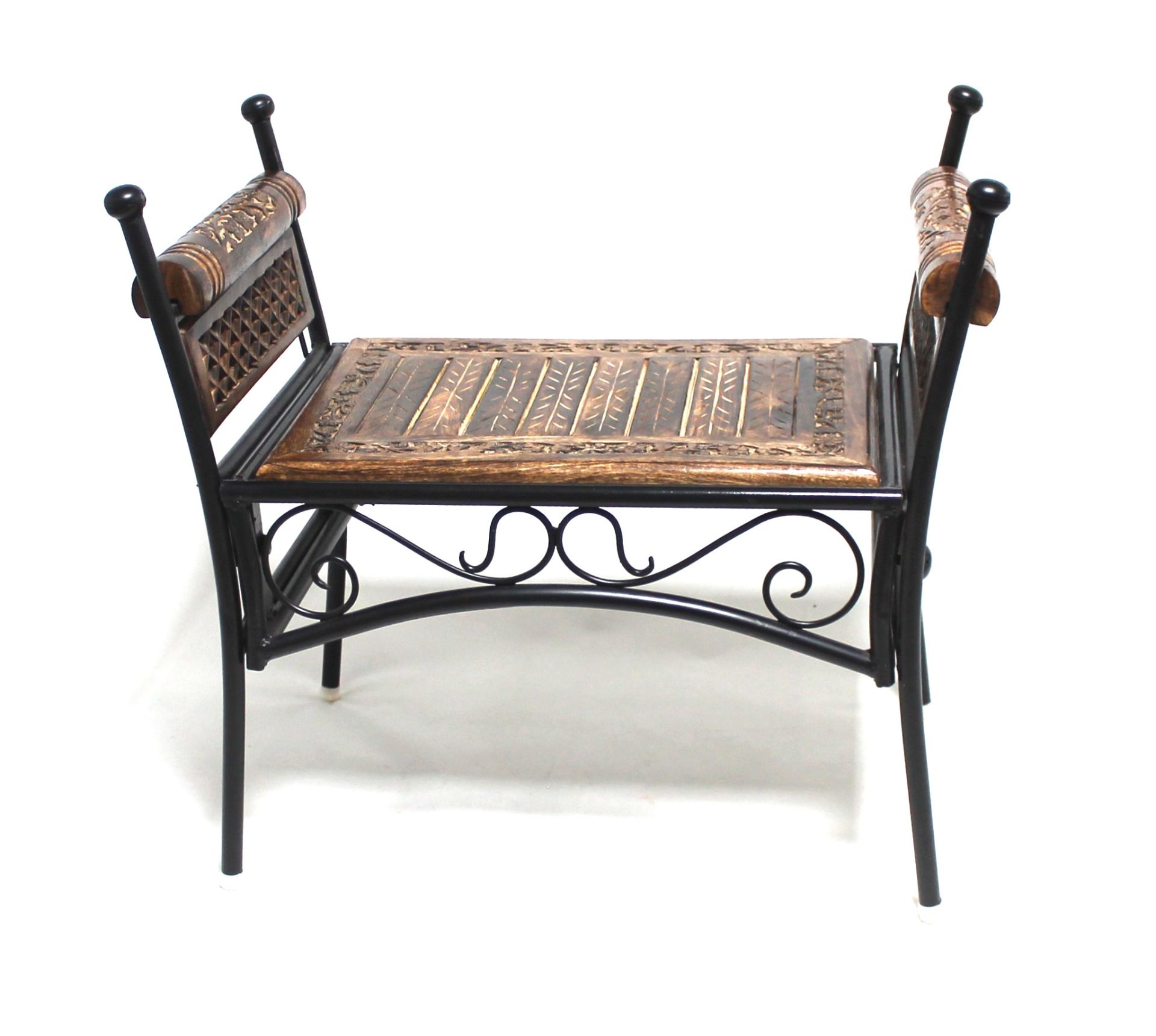 Eskitme Ahşap Ferforje Puf Tabure 63x38x62 cm. KNA248