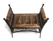 Eskitme Ahşap Ferforje Puf Tabure 63x38x62 cm. KNA248