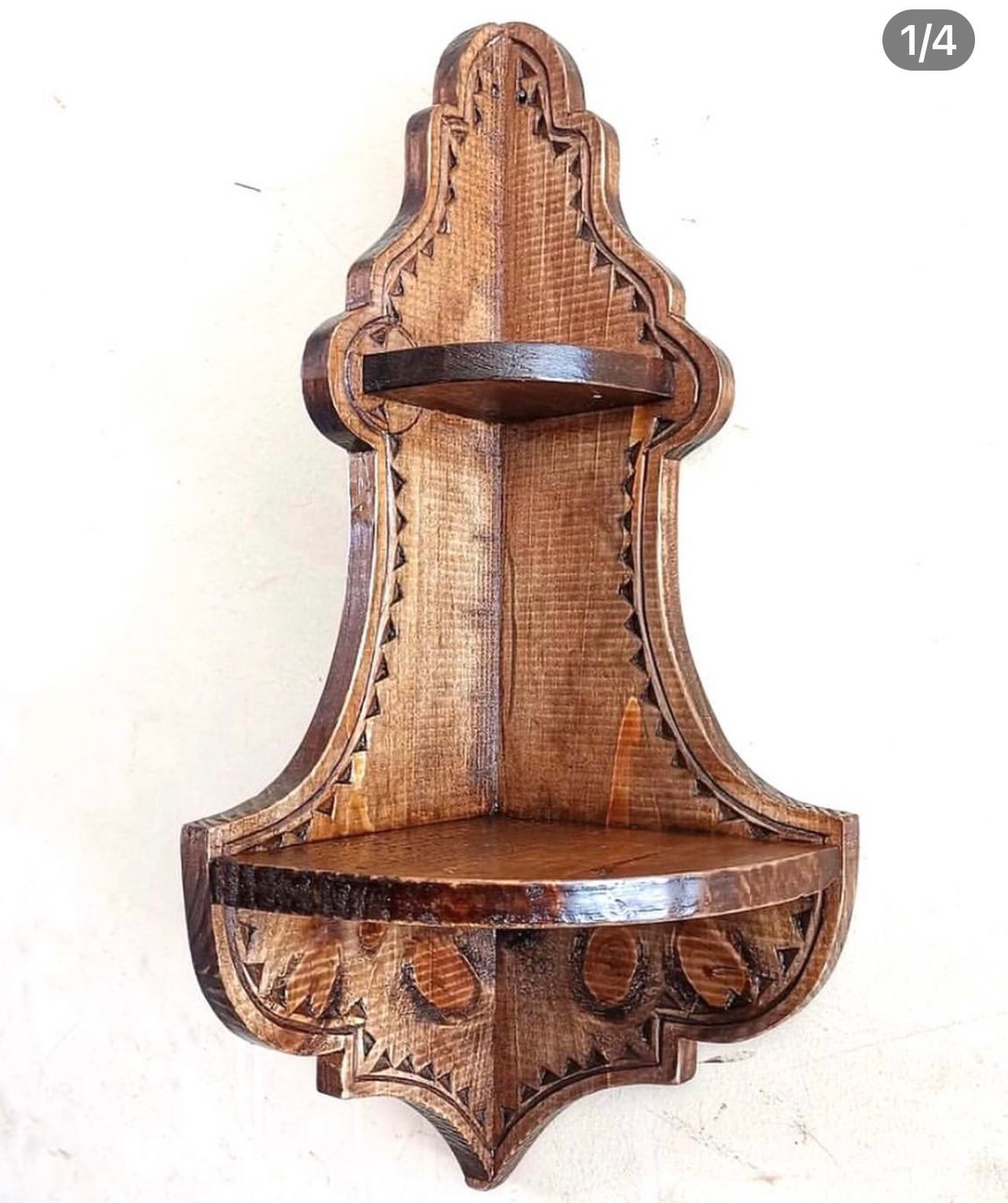 Otantik Çarşı Ahşap El Oyması Köşe Raf  56x17x17 cm.