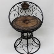 Eskitme Ahşap Ferforje Oymalı Yuvarlak Sehpa Takımı 75 cm.