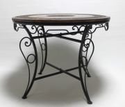 Eskitme Ahşap Ferforje Oymalı Yuvarlak Sehpa 75x75x59 cm.