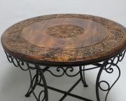 Eskitme Ahşap Ferforje Oymalı Yuvarlak Sehpa 75x75x59 cm.