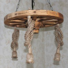 Otantik Çarşı Ahşap Halatlı Teker Avize 50 cm.  3'lü