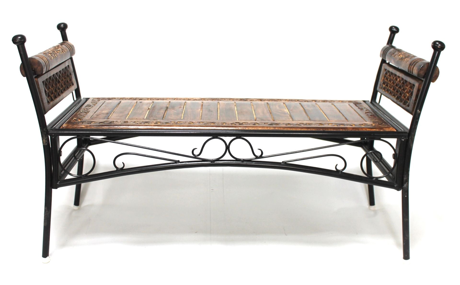 Ahşap Ferforje Oymalı Büyük Puf 100x37x60 cm. KNA249