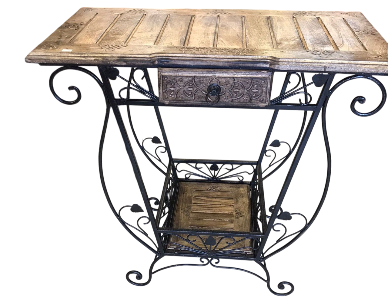 Ahşap Ferforje Oymalı Dresuar Etajer Çekmeceli 79x38x77 cm.