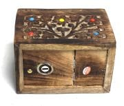 Ahşap Oymalı  Boncuklu Kilitli Kumbara  14x10x10 cm.