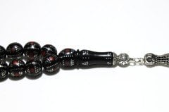 Oltu Taşı Tesbih Gümüş Ve Mercan İşlemeli (olt-10517)