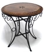 Eskitme Ahşap Ferforje Oymalı Yuvarlak  Sehpa 60x60x59 cm.