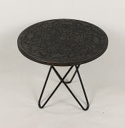 Eskitme Ahşap  Oymalı Yuvarlak  Sehpa 50x50x43 cm.Renk Venge