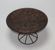 Eskitme Ahşap  Oymalı Yuvarlak  Sehpa 66x66x46 cm.Renk Klasik ceviz