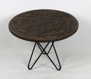 Eskitme Ahşap  Oymalı Yuvarlak  Sehpa 60x60x43 cm.Renk Klasik Ceviz