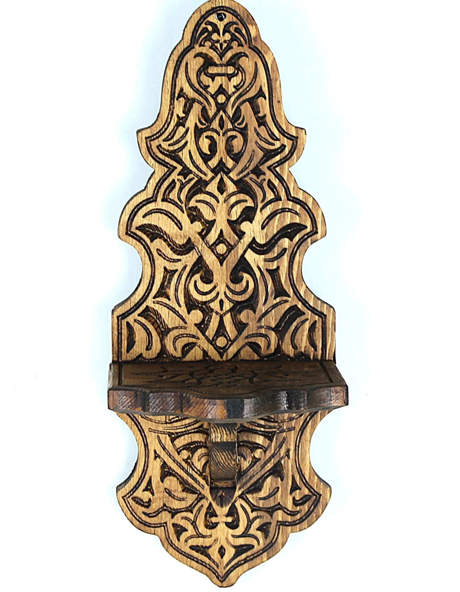 Ahşap Oymalı Kavukluk Lambalık Raf 29x14x11 cm.