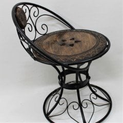 Ahşap Ferforje Oymalı Sandalye Tabure 46x46x59 cm. KNA50