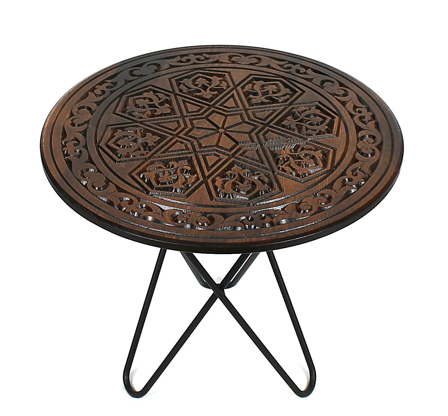 Ahşap Oymalı Yuvarlak Sehpa 50 cm.