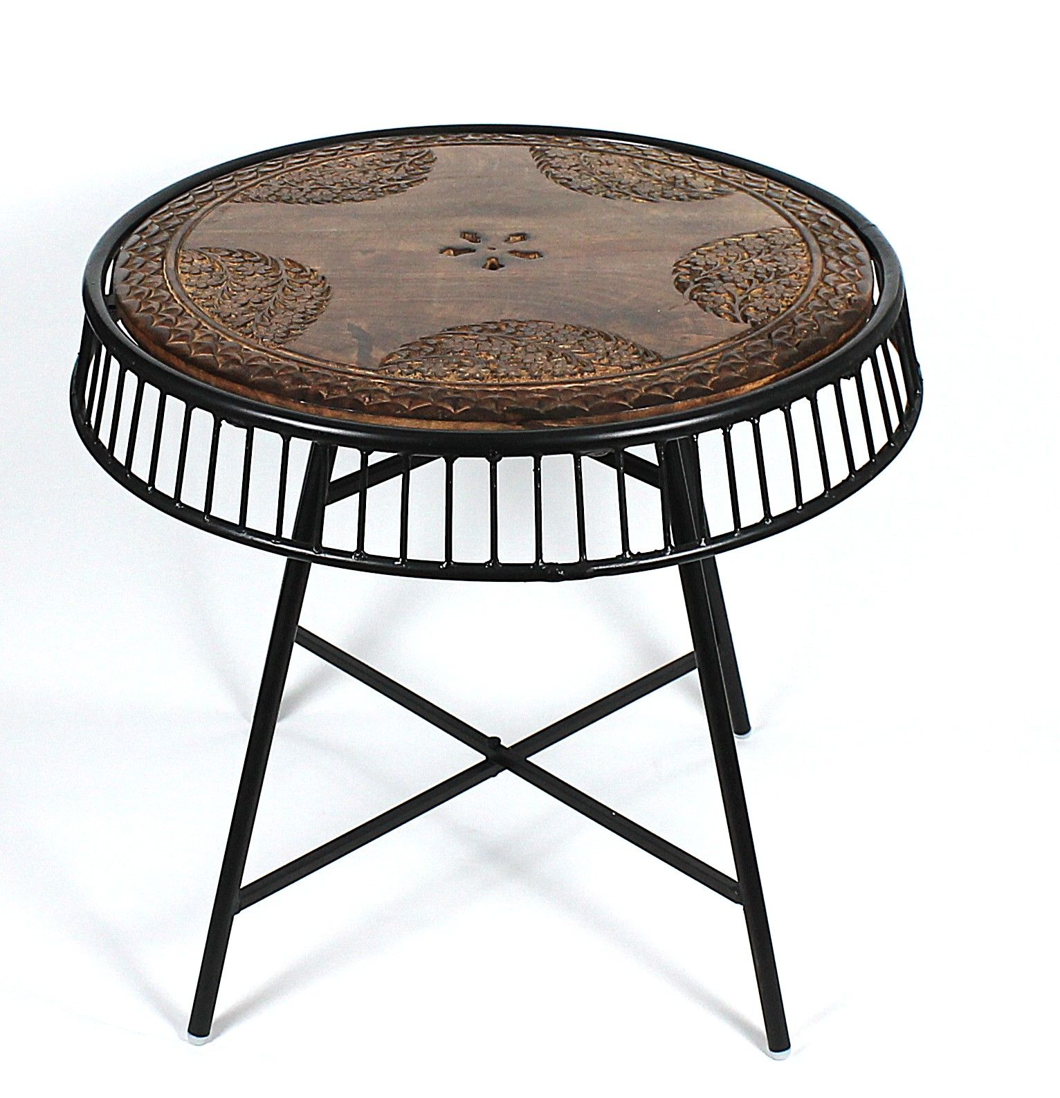 Ahşap Oymalı Yuvarlak Orta Sehpa 64x64x61 cm. KNA561-2