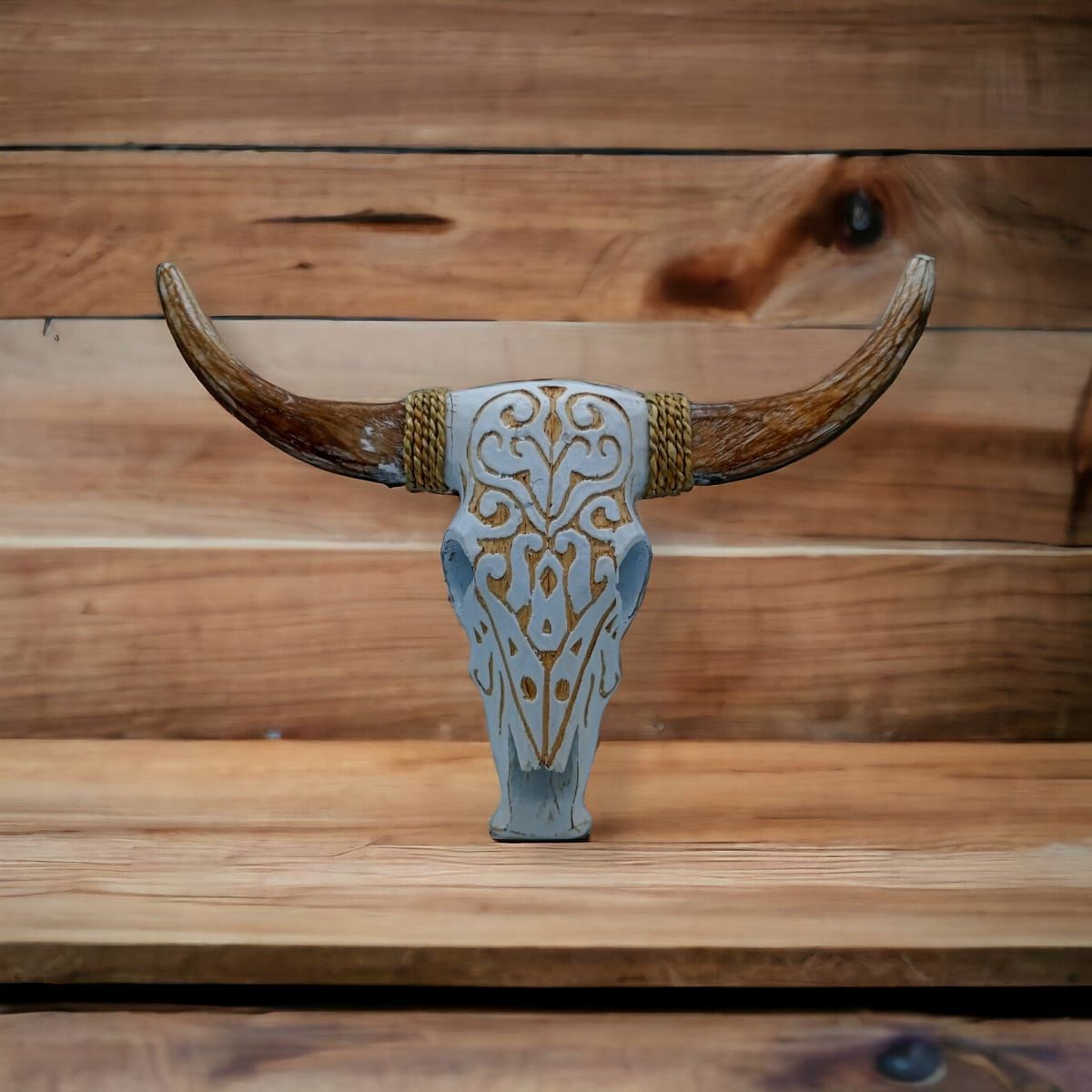Otantik Çarşı Ahşap Buffalo Kafatası Beyaz 20x35 cm.