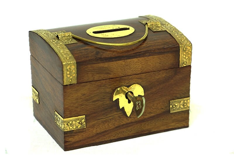 Ahşap Kilitli  Kumbara 10x7x7 cm. Küçük Boy