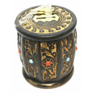 Eskitme Ahşap Kilitli Fıçı Kumbara Küçük Boy