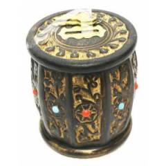 Eskitme Ahşap Kilitli Fıçı Kumbara Küçük Boy