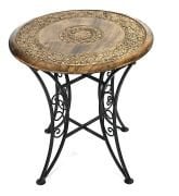 Eskitme Ahşap Ferforje Yuvarlak  Sehpa 53x53x55 cm.