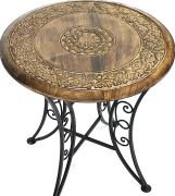 Eskitme Ahşap Ferforje Yuvarlak  Sehpa 53x53x55 cm.