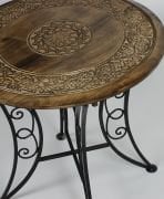 Eskitme Ahşap Ferforje Yuvarlak  Sehpa 53x53x55 cm.