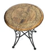 Eskitme Ahşap Ferforje Yuvarlak  Sehpa 53x53x55 cm.