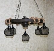 Otantik Çarşı Ahşap Teker Avize 70  cm. 5 Duylu Metal Kafesli