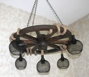 Otantik Çarşı Ahşap Teker Avize 70  cm. 5 Duylu Metal Kafesli