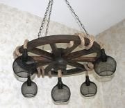 Otantik Çarşı Ahşap Teker Avize 70  cm. 5 Duylu Metal Kafesli