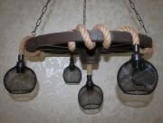 Otantik Çarşı Ahşap Teker Avize 70  cm. 5 Duylu Metal Kafesli