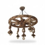 Otantik Çarşı Ahşap Halatlı Teker Avize 70 cm. 5'li