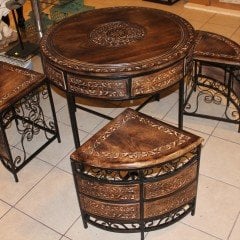 Ahşap Ferforje Orta Sehpa Takımı 5'li  (Bilgi Alınız)